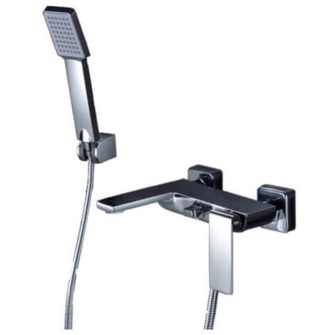 IMEX Kit grifería banera-ducha cromado cuerpo de latón y zamak tubo flexible acero 180 cm soporte ABS y manija redonda cartucho cerámico Ø25 mm modelo Fiyi Imex-BDF016-4 (1/4)