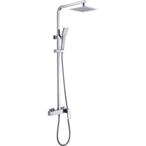 IMEX Set ducha monocomando acero y latón acabado cromado con asta extensible cabezal extraplano anticalcáreo 20x20 cartucho cerámico 35mm Imex-BDC032 Suecia (1/5)