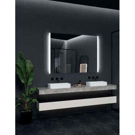 Ledimex - Espejo de baño Led cuadrado - de medida 60 x 80 cm - Iluminado por LED con IRC >80 – Esquinas redondeadas - Sensor antivaho – Sensor on/off triled – Modelo COPENHAGUE (1/5)