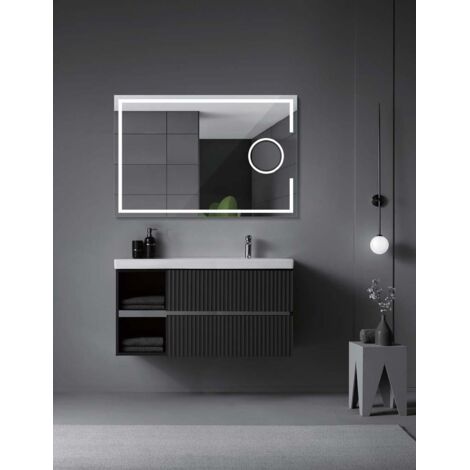 Ledimex - Espejo de baño Led cuadrado con espejo de aumento X5 - de medida 100 x 80 cm - Iluminado por LED con IRC >80 –  Sensor antivaho – Sensor on/off triled  –  Modelo MALTA