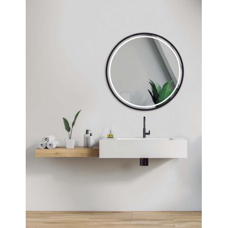 Ledimex - Espejo de baño Led redondo y elegante marco negro- de Ø50 cm de diámetro - Iluminado por LED con IRC >80 – Sensor antivaho – Sensor on/off triled – Modelo ALEMANIA