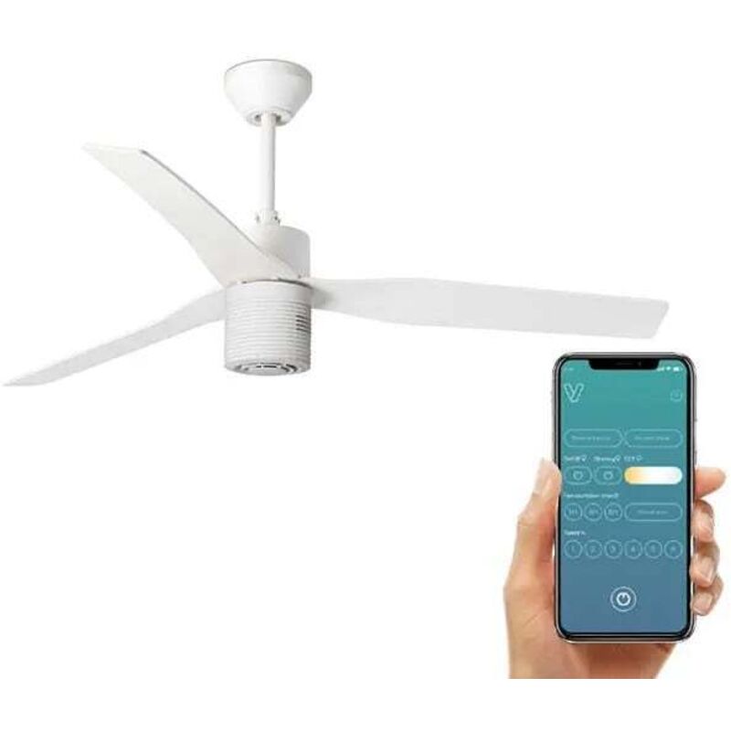 Ventilateur De Plafond Blanc/bois 120 Cm Avec Lumière LED - Moteur DC Silencieux, 6 Vitesses, Télécommande, Fonction été/hiver, Minuterie