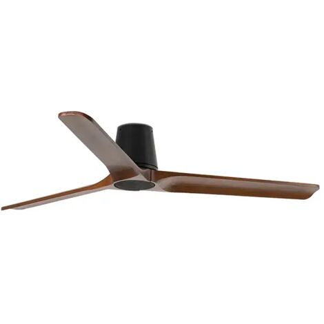 Faro Barcelona – Ventilateur de plafond noir mat 132 cm – 3 pales en bois noyer – Télécommande incluse – 6 vitesses – Moteur 4,1 à 32,4 W – 33839 (1/2)