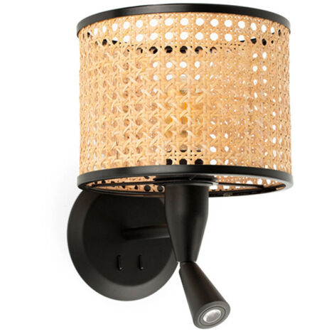 MAMBO Applique murale avec lecteur noire/rotin ø210 64309-47