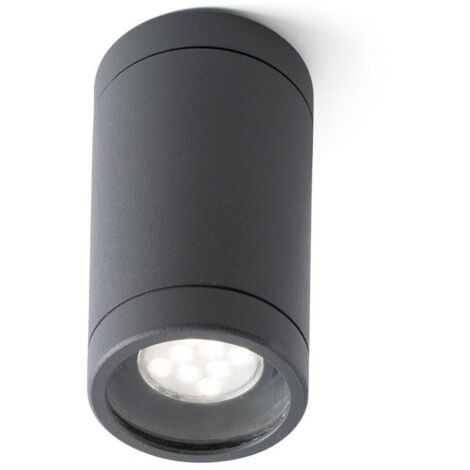Faro Barcelona – Plafonnier extérieur 1 lumière gris foncé IP44 – Aluminium et verre – Culot GU10 – Puissance 35W – Hauteur 10,5cm – Diamètre 6cm