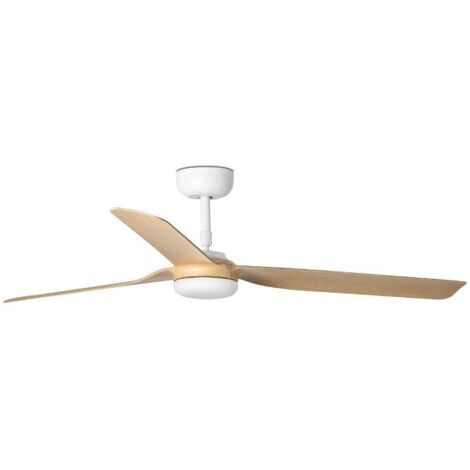 Faro Barcelona – Ventilateur de plafond blanc/bois 130 cm – 6 vitesses – Moteur DC silencieux – Télécommande programmable – Fonction été/hiver – 33816