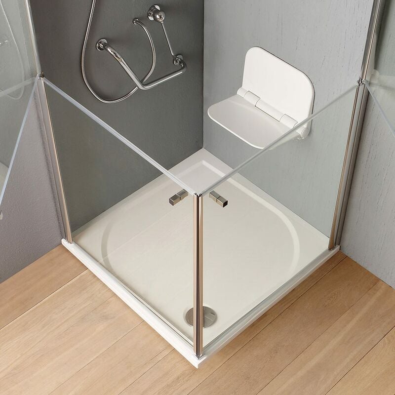 Mampara de ducha con doble apertura de esquina con bisagra cm 90x90 modelo  Beauty en vidrio