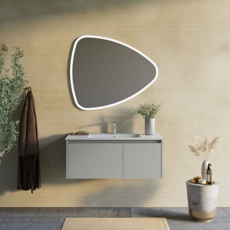 MUEBLE DE BAÑO 100CM ARENA MATE, LAVABO, ESPEJO ABATIBLE 100X85| MONACO