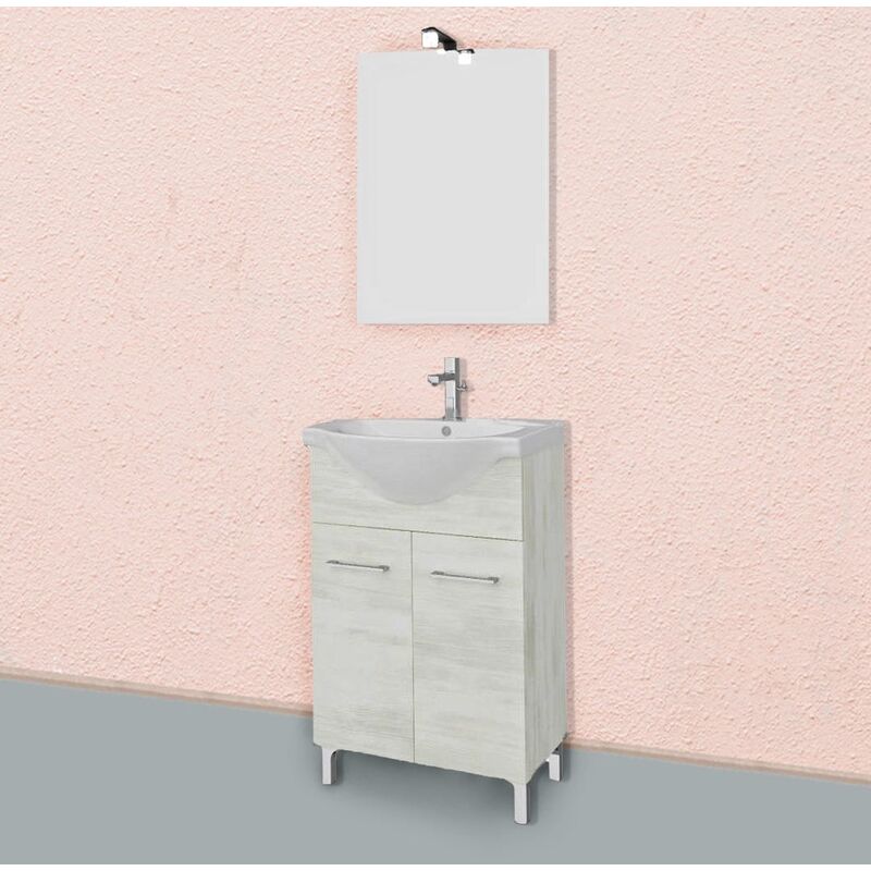 MUEBLE DE BAÑO 100CM ROBLE BLANCO Y BETON, LAVABO DE CUENCA, ELBA