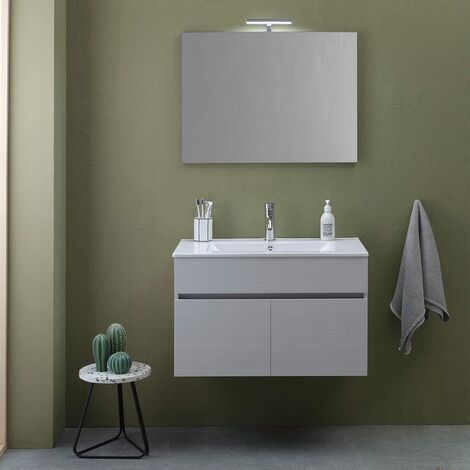 Mueble de baño suspendido 2 puertas con espejo, sin lavabo, 80 cm
