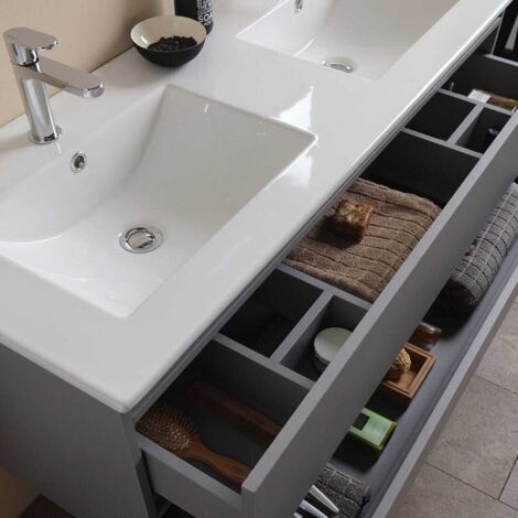 Lavabo Double Vasque Luxe En Marbre Et Bois - Style Moderne Baroque, Dimensions 150x52x85 Cm - Neuf