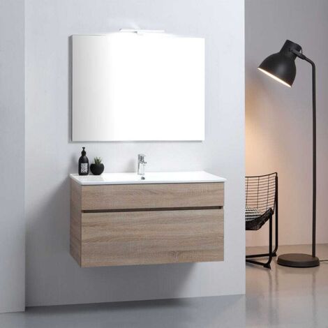 Mueble De Baño Suspendido De 90 Cm En Roble Natural Sole