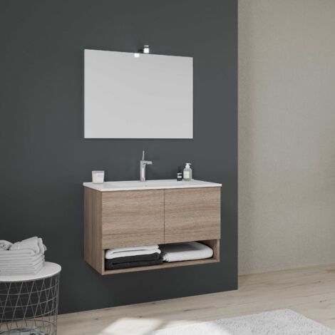 Mueble De Baño De Pared En Roble Natural De 80 Cm Con Puertas Venezia