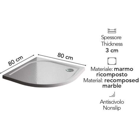 Plato De Ducha Semicircular De Cerámica Blanca Kiamami - Antideslizante, 80x80 Cm, Modelo Topacio