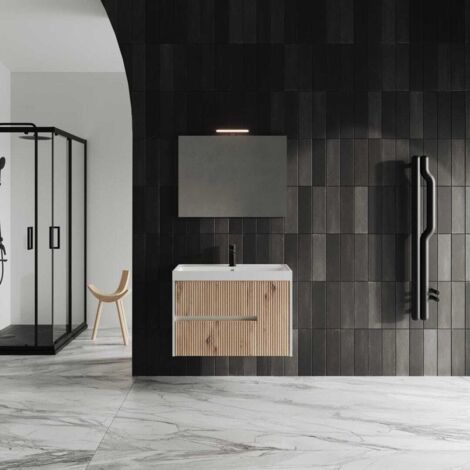 Mobiliario De Baño Cm 80 Roble Dorado Ahumado Con Espejo  Cortina (1/5)