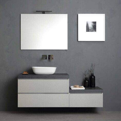 Mueble De Baño Suspendido 150Cm, Cajones Gris Perla, Encimera Antracita Valentina