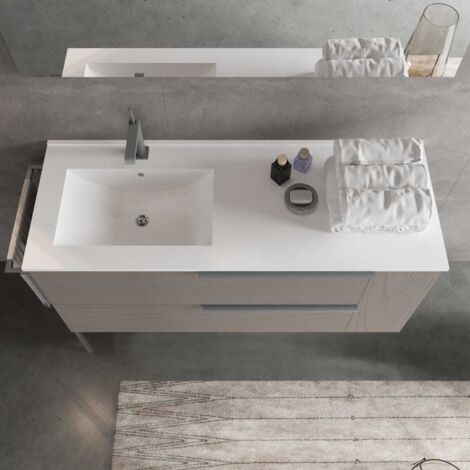 Mueble De Baño Suspendido Kiamami Valentina | Con 2 Cajones Y Doble Lavabo De 120 Cm En Color Gris
