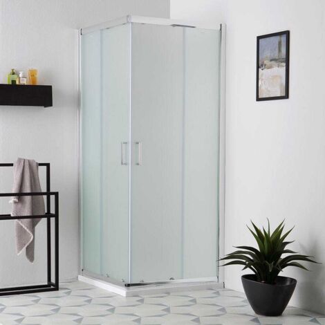 Cabina De Ducha De Cristal Esmerilado Cuadrada 80X80 Con Puertas Correderas  Giada