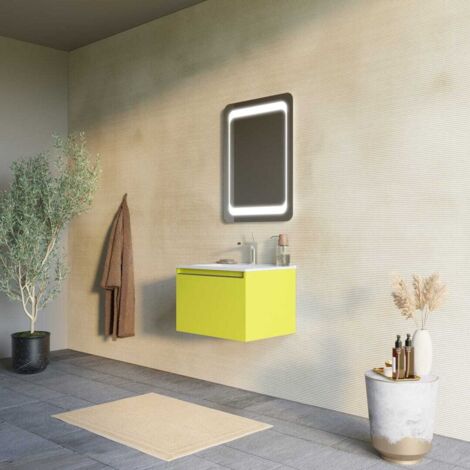 MUEBLE DE BAÑO VERDE OLIVA DE 60CM, LAVABO DE CERÁMICA Y ESPEJO MONACO