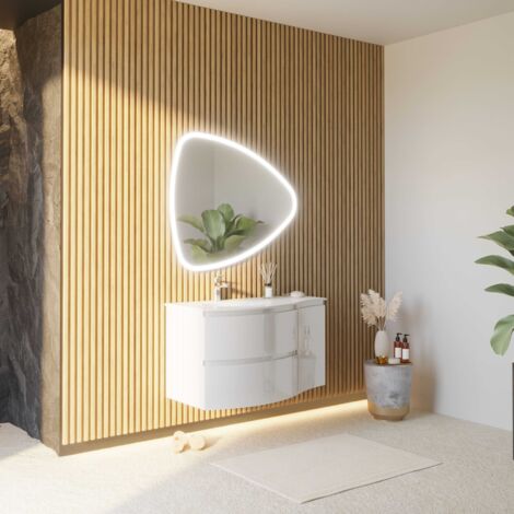 Mueble De Baño De Pared 105 Cm Blanco Brillante Espejo Abatible  Los Angeles