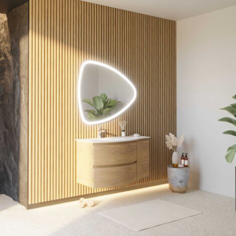 Mueble De Baño Curvado De Roble Miel De 105 Cm Con Espejo Abatible Los Angeles (1/5)