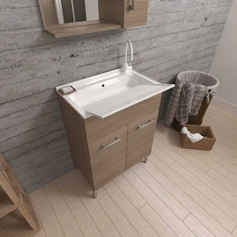 Lavabo De 60 Cm Con Lavabo En Roble Natural   Pratico