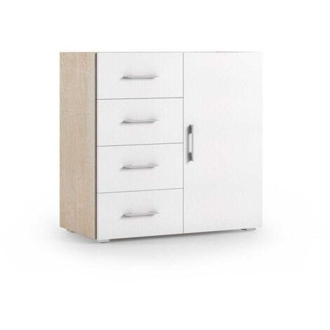 Mueble Multiusos De Roble Con Cajones Y Puerta Blanca