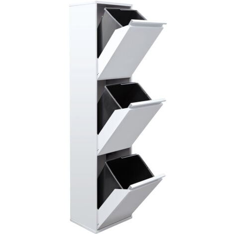 ARREGUI Basic Poubelle de recyclage en acier, poubelle de tri sélectif, 3 seaux, 3 x 17L (51L), Blanc CR301-B