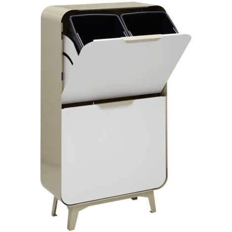 Arregui – Poubelle de tri sélectif 4 compartiments 68L en acier – Système d'ouverture basculant – Finition crème et blanc mat – CR431R