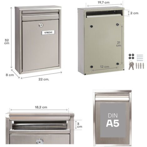 ARREGUI Zaguán E5757 Boîte aux Lettres en Acier Inoxydable, Taille S (Courrier format A5), Boîte aux Lettres Extérieure Individuelle, Avec Fente Arrière, Anticorrosion, Facile à Installer, Inox