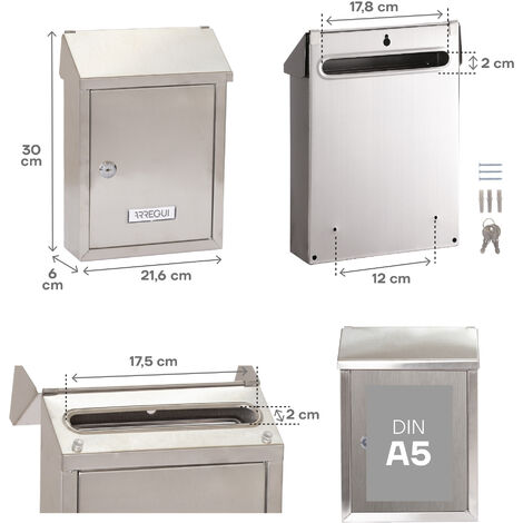 ARREGUI Smart E5727 Boîte aux Lettres Individuelle en Acier Inoxydable, Taille S (Courrier format A5), Petite Boîte aux Lettres, Avec Fente Arrière, Facile à Installer, Anticorrosion, Inox