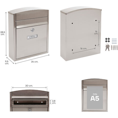 ARREGUI Compact Boîte aux Lettres en Acier, Taille S (Courrier format A5), Boîte aux Lettres Extérieure Individuelle, Boîte aux Lettres Murale, Anti-pluie, Facile à Installer, Inox E5737
