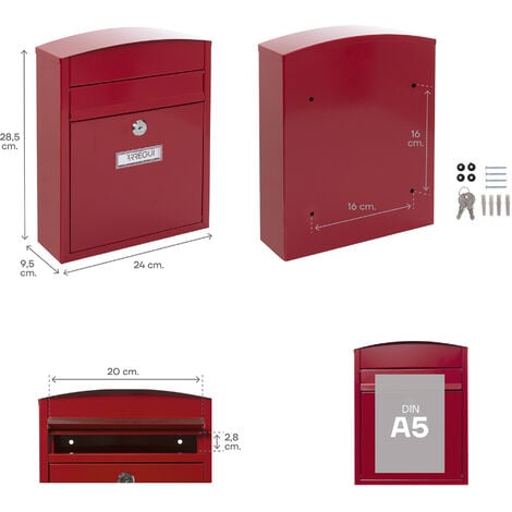 ARREGUI Compact Boîte aux Lettres en Acier, Taille S (Courrier format A5), Boîte aux Lettres Extérieure Individuelle, Boîte aux Lettres Murale, Anti-pluie, Facile à Installer, Rouge E5736