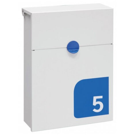 ARREGUI Tondo E6721-BLU Boîte aux Lettres en Acier, Taille S (Courrier format A5), Boîte aux Lettres Murale Avec Serrure Protégée, Anti-pluie, Avec Numéro du Domicile personnalisable, Blanc et Bleu (1/5)