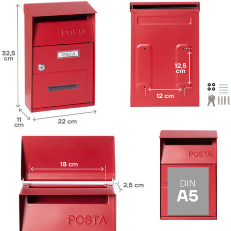ARREGUI Up D-2006/R Boîte aux Lettres Individuelle en Acier, Taille S (Courrier format A5), Petite Boîte aux Lettres Murale, Fenêtres Transparentes, Facile à Installer, Rouge