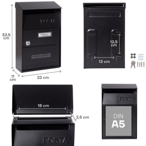 ARREGUI Up D-2006/N Boîte aux Lettres Individuelle en Acier, Taille S (Courrier format A5), Petite Boîte aux Lettres Murale, Fenêtres Transparentes, Facile à Installer, Noir