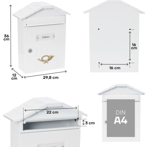 ARREGUI Villa E5001 Boîte aux Lettres Individuelle en Acier, Taille M (Courrier Format A4, Magazine), Boîte aux Lettres Murale de grosse épaisseur, Anti-pluie, Facile à Installer, Blanc