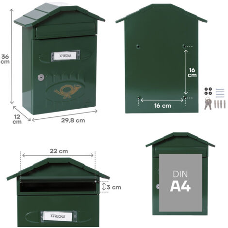 ARREGUI Villa E5003 Boîte aux Lettres Individuelle en Acier, Taille M (Courrier Format A4, Magazine), Boîte aux Lettres Murale de grosse épaisseur, Anti-pluie, Facile à Installer, Vert