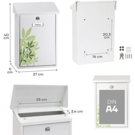 ARREGUI Premium E5608 Boîte aux Lettres Individuelle en Acier avec sérigraphie « Blossom », Taille M (Courrier Format A4, Magazine), Boîte aux Lettres Murale, Anti-pluie, Facile à Installer, Blanc
