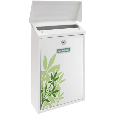 ARREGUI Premium E5608 Boîte aux Lettres Individuelle en Acier avec sérigraphie « Blossom », Taille M (Courrier Format A4, Magazine), Boîte aux Lettres Murale, Anti-pluie, Facile à Installer, Blanc