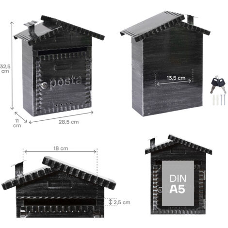 ARREGUI Rustica D-2202 Boîte aux Lettres Individuelle en Métal de Style Vintage, Taille S (Courrier format A5), Petite Boîte aux Lettres Murale, Décoratif, Facile à Installer, Noir