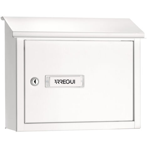 ARREGUI V4071 Boîte aux lettres en acier pour porte, mur et portail, Boîte aux lettres intérieure avec fente de 33x4 cm, Taille M (Courrier A4), Résistant aux intempéries, Installation facile, Blanc (1/3)