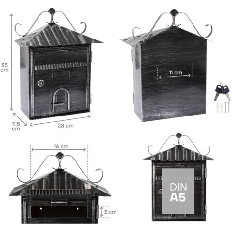 ARREGUI Rustica D-2204 Boîte aux Lettres Individuelle en Métal de Style Vintage, Taille S (Courrier format A5), Petite Boîte aux Lettres Murale, Décoratif, Facile à Installer, Noir