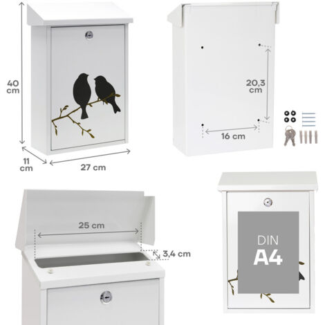ARREGUI Premium E5601-BIR Boîte aux Lettres Individuelle en Acier avec sérigraphie « Birds », Taille M (Courrier Format A4, Magazine), Boîte aux Lettres Murale, Anti-pluie, Facile à Installer, Blanc