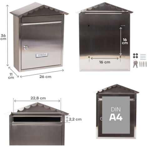 ARREGUI Visit E5747 Boîte aux Lettres Individuelle en Acier Inoxydable, Taille M (courrier A4, magazine), Boîte aux Lettres Murale, Anti-pluie, Anticorrosion, Facile à Installer, Inox
