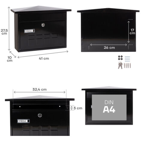 ARREGUI Deco E5704 Boîte aux Lettres Individuelle en Acier, Taille M (Courrier Format A4, Magazine), Boîte aux Lettres Murale au Fond Étroit, Anti-pluie, Facile à Installer, Noir