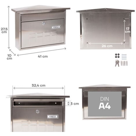 ARREGUI Deco E5707 Boîte aux Lettres Individuelle en Acier Inoxydable, Taille M (courrier A4, magazine), Boîte aux Lettres Murale au Fond Étroit, Anti-pluie, Anticorrosion, Facile à Installer, Inox