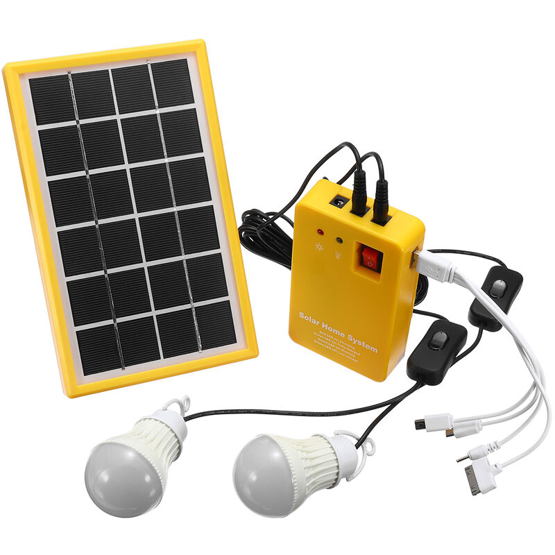 Kit de Cargador Solar 6V 3W + 3 Bombillas LED + Cargador USB Panel de Potencia, Uso de Emergencia