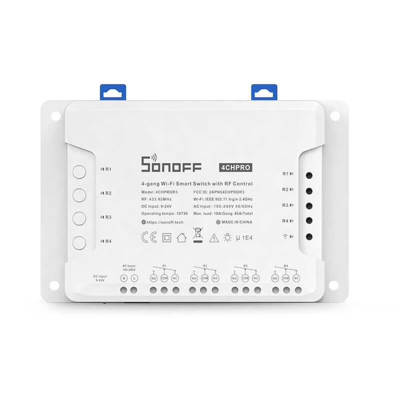 4CH PRO R3 AC100-240V 50 / 60Hz 10A 2200W 4 Gang WiFi Interruptor inteligente de bricolaje Inching / Self-Locking / Interlock Modo de operación de 3 APP El interruptor de control remoto funciona con Alexa y Google Home (4CH PRO R3)