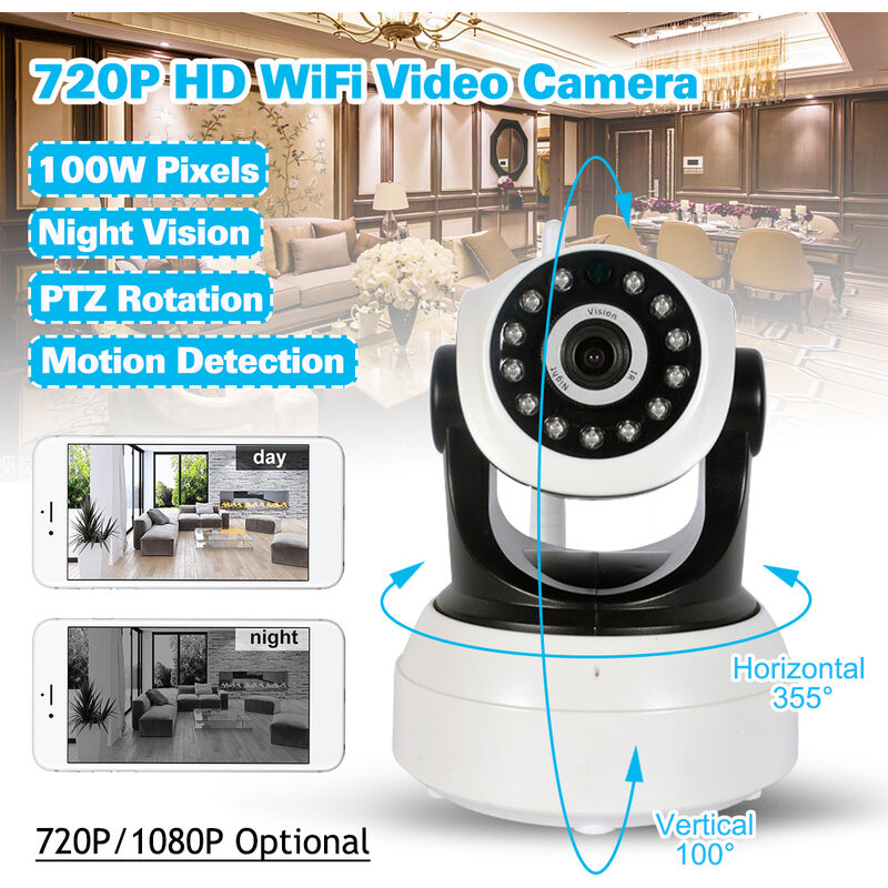 Garza Smart Cámara de vigilancia exterior inteligente Wifi 360 grados,  1080P HD, IP65 Impermeable, Visión Nocturna, Detección de Movimiento, Wifi